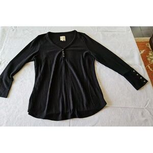 Chaser Knit Top Black BUTTON CUFF Sleeves‎ Puckered Knit Shirt XXL 2X